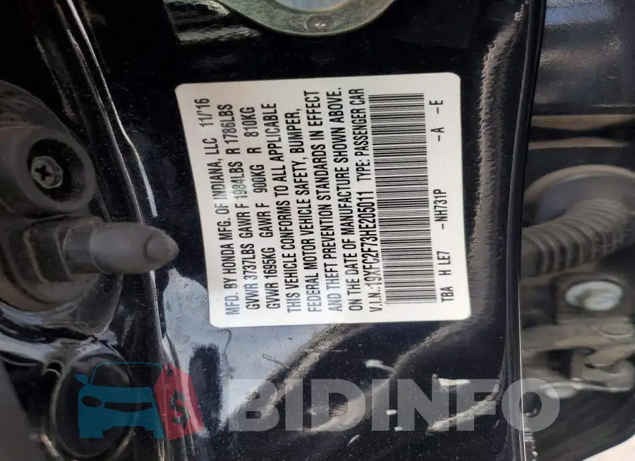 19XFC2F73HE205011 Photo# 12