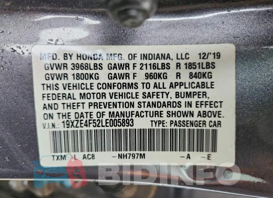 19XZE4F52LE005893 Photo# 12
