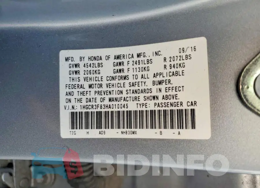 1HGCR3F83HA010045 Photo# 13