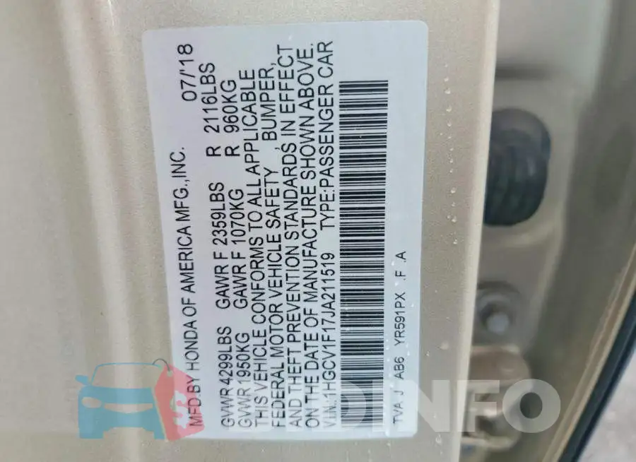 1HGCV1F17JA211519 Photo# 12