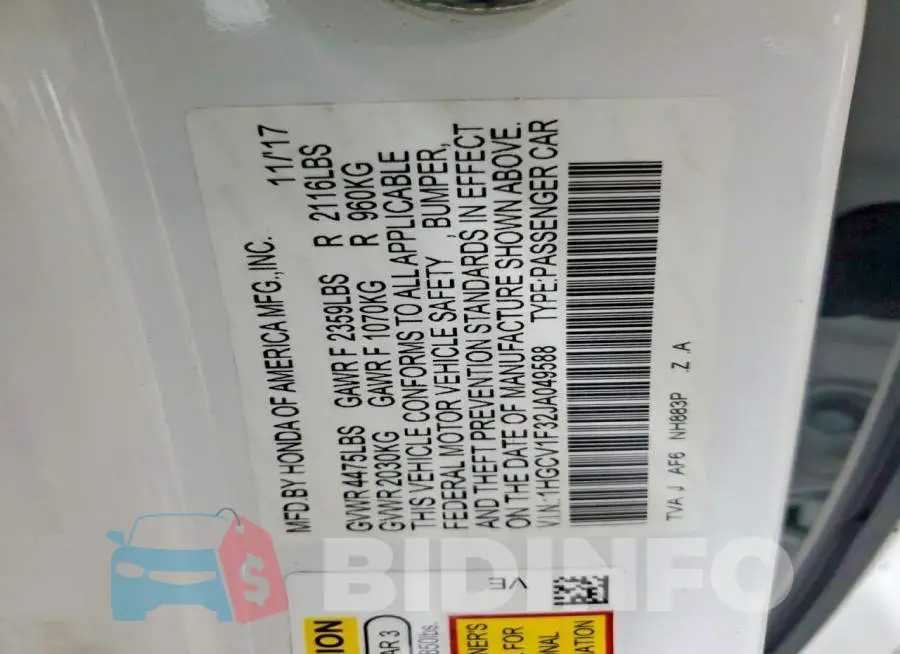 1HGCV1F32JA049588 Photo# 13