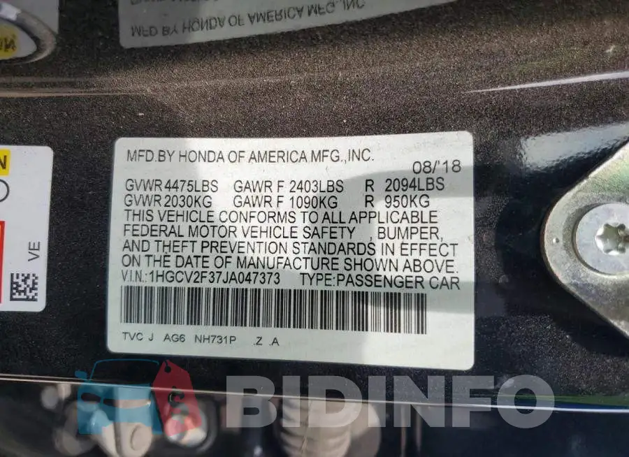 1HGCV2F37JA047373 Photo# 12