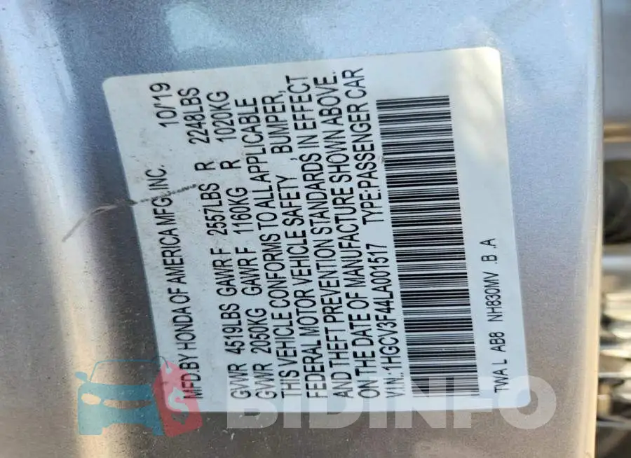 1HGCV3F44LA001517 Photo# 12