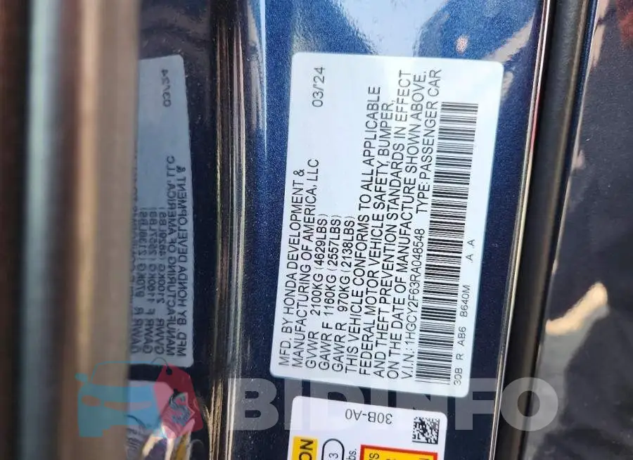 1HGCY2F63RA048548 Photo# 13