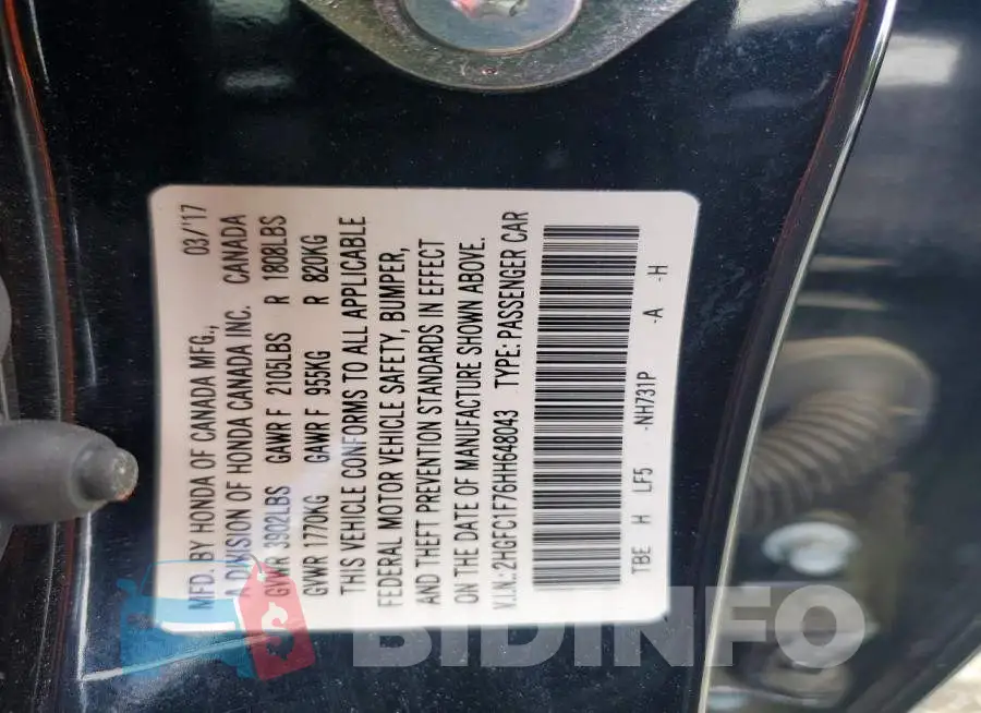 2HGFC1F76HH648043 Photo# 12