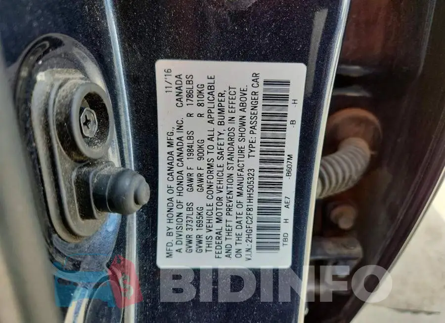2HGFC2F81HH505323 Photo# 12
