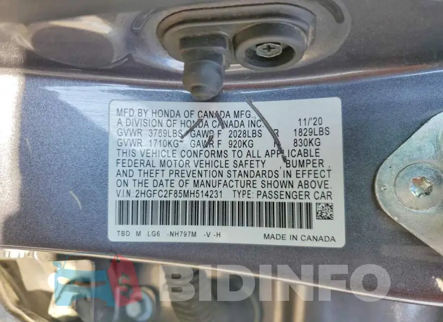 2HGFC2F85MH514231 Photo# 12