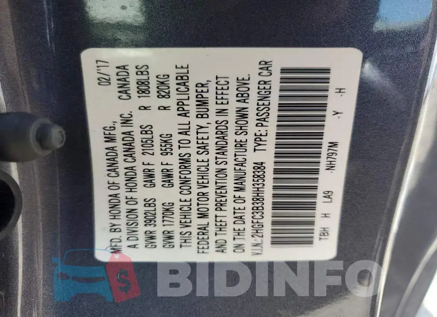 2HGFC3B38HH358384 Photo# 12