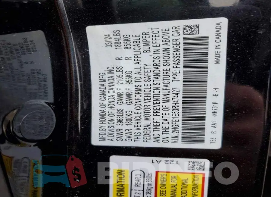 2HGFE1E53RH474427 Photo# 12