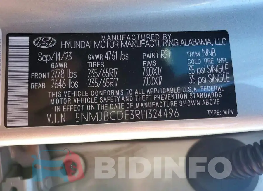 5NMJBCDE3RH324496 Photo# 12
