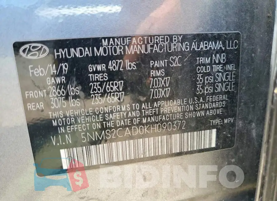 5NMS2CAD0KH090372 Photo# 13