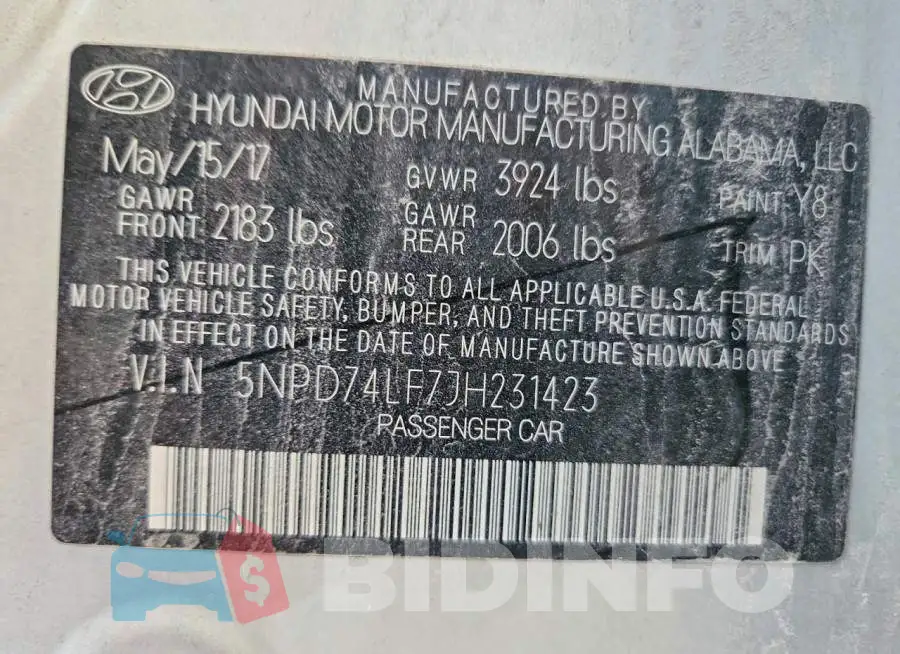 5NPD74LF7JH231423 Photo# 12