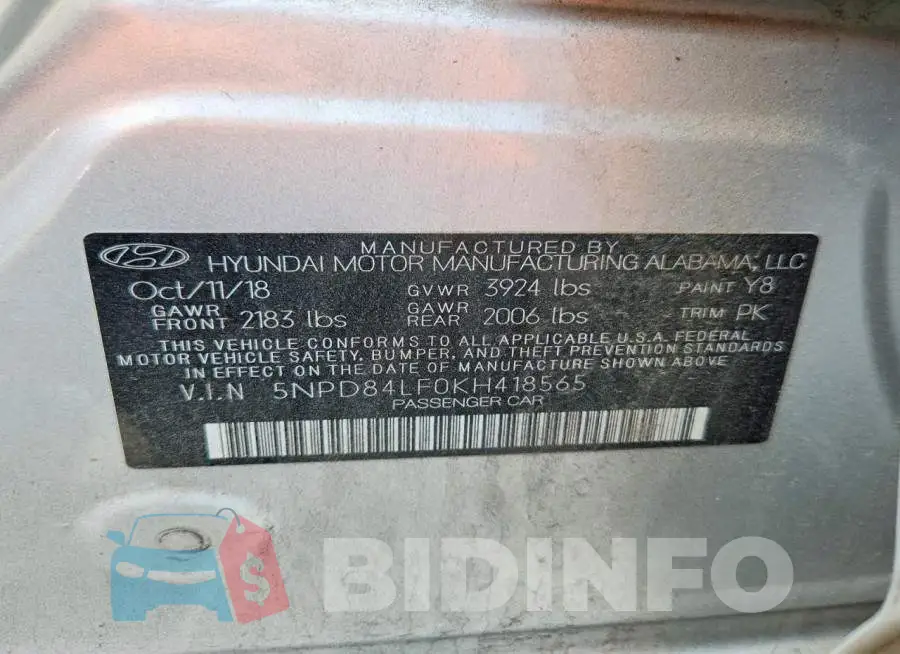 5NPD84LF0KH418565 Photo# 12
