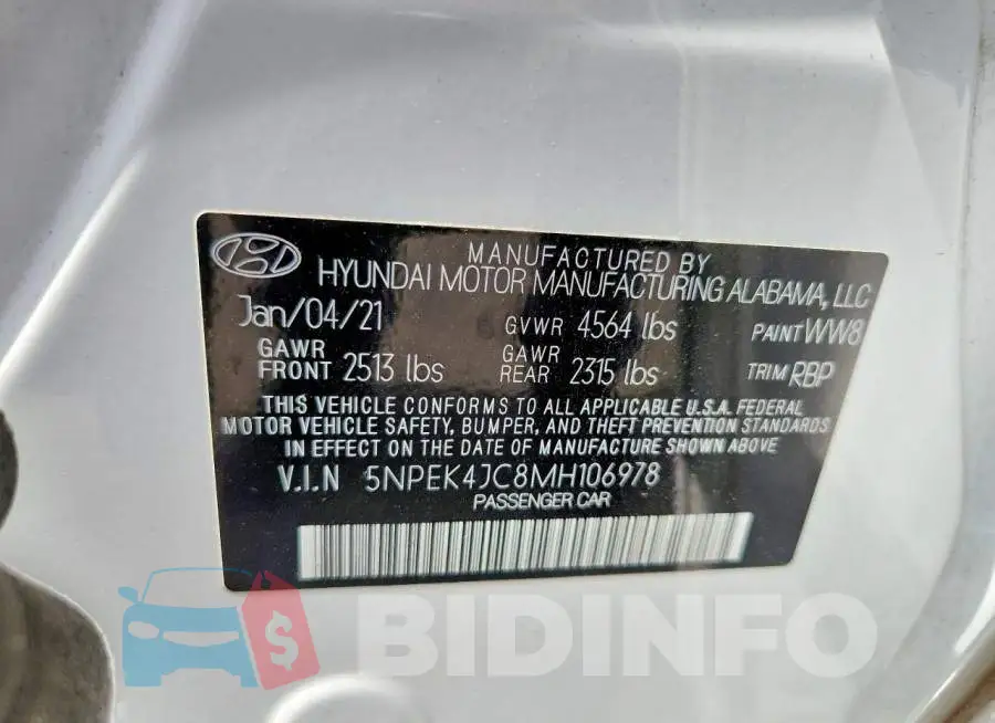 5NPEK4JC8MH106978 Photo# 12