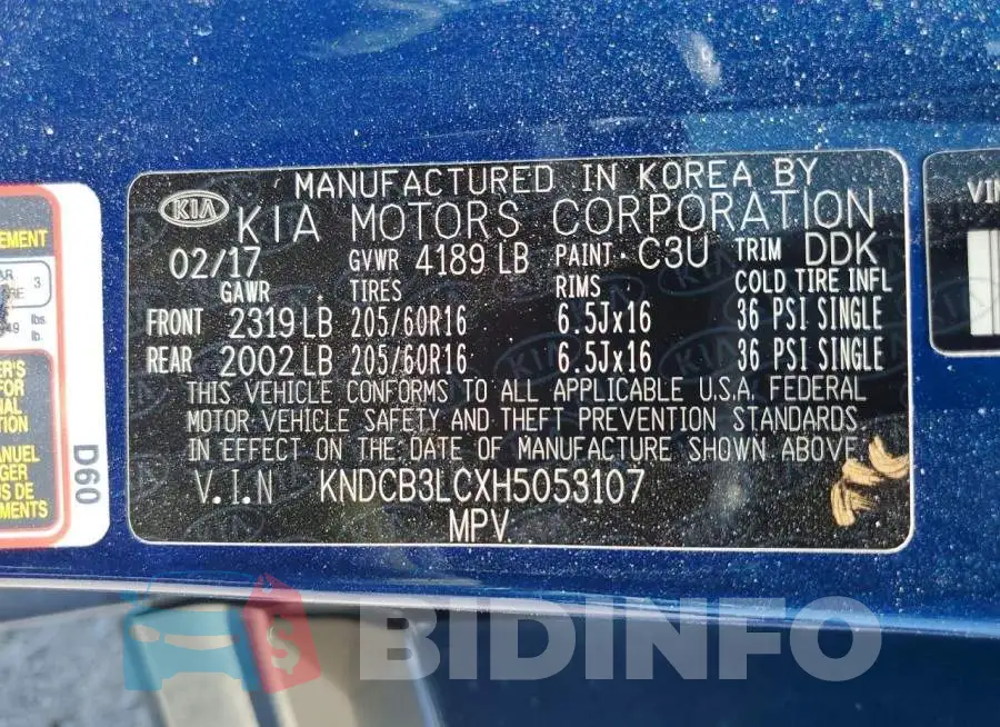 KNDCB3LCXH5053107 Photo# 12