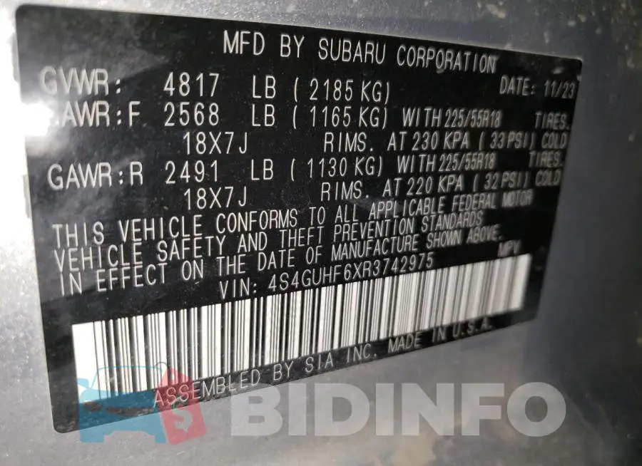 4S4GUHF6XR3742975 Photo# 13