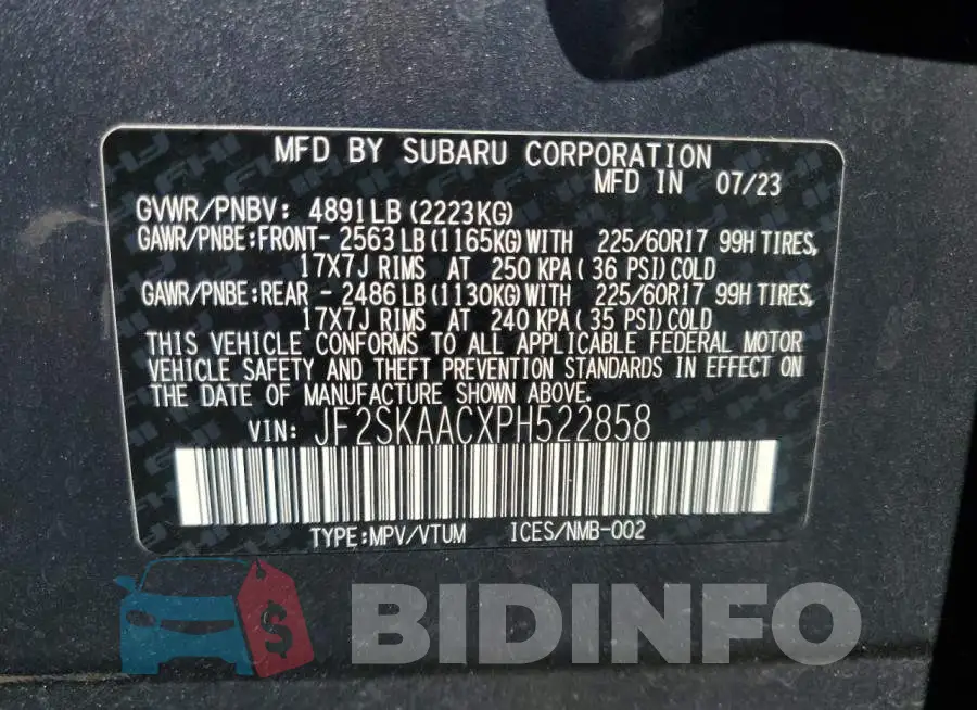 JF2SKAACXPH522858 Photo# 12