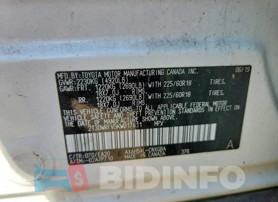2T3DWRFV5KW017611 Photo# 13