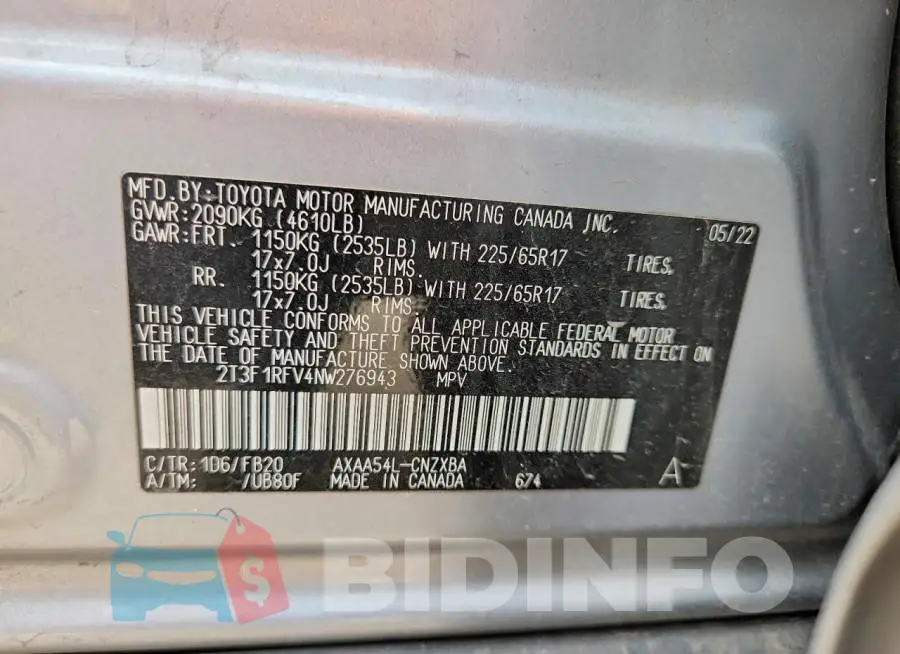 2T3F1RFV4NW276943 Photo# 13
