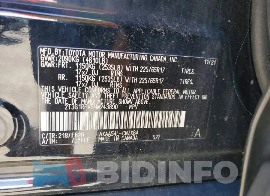 2T3G1RFV5MW243890 Photo# 14