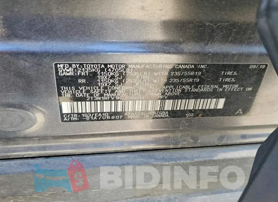 2T3N1RFV1KC056099 Photo# 13