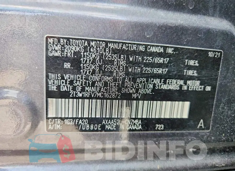 2T3W1RFV7MC162872 Photo# 13