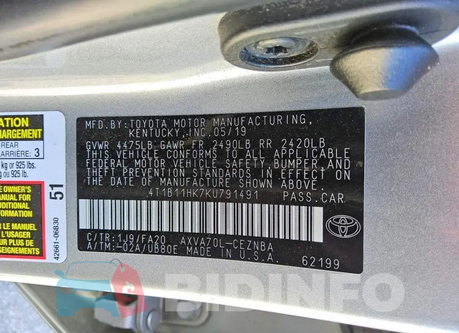 4T1B11HK7KU791491 Photo# 12