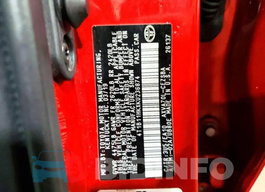 4T1B11HKXKU236874 Photo# 12