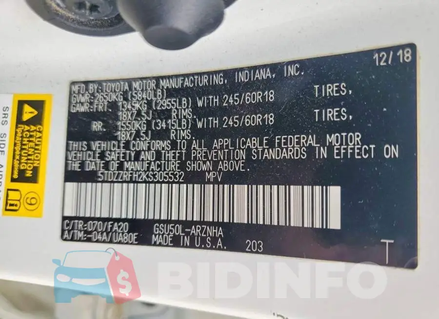 5TDZZRFH2KS305532 Photo# 12