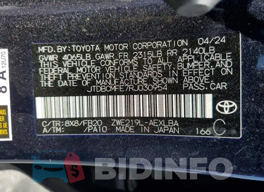 JTDBCMFE7RJ030954 Photo# 13