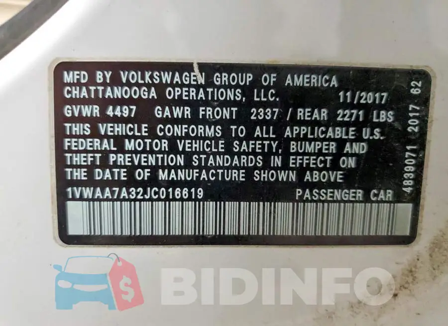 1VWAA7A32JC016619 Photo# 12