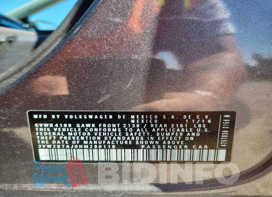 3VW2B7AJ0HM290118 Photo# 12