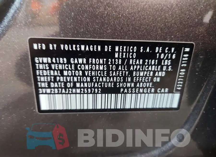 3VW2B7AJ2HM259792 Photo# 12