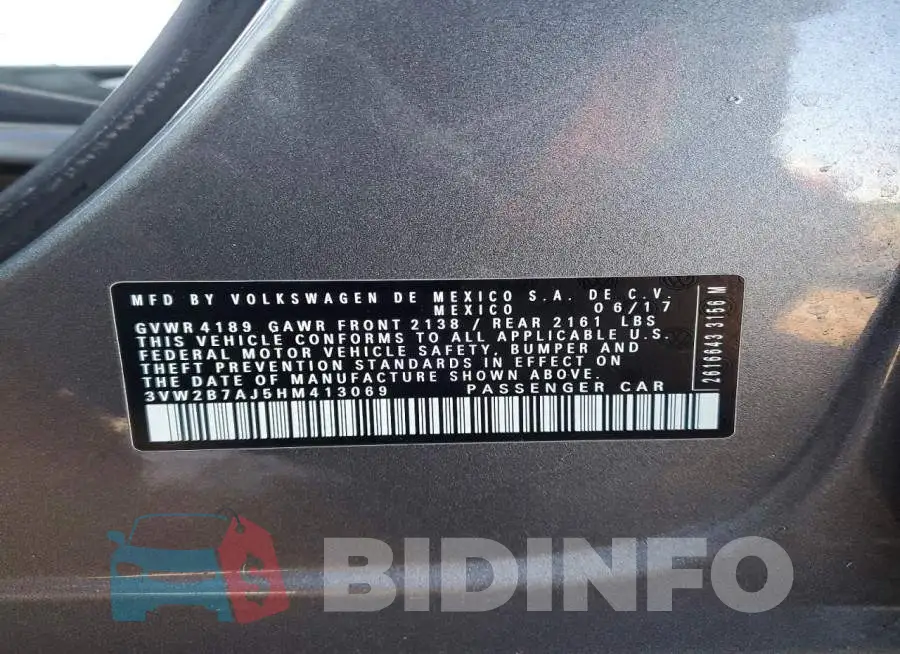 3VW2B7AJ5HM413069 Photo# 12