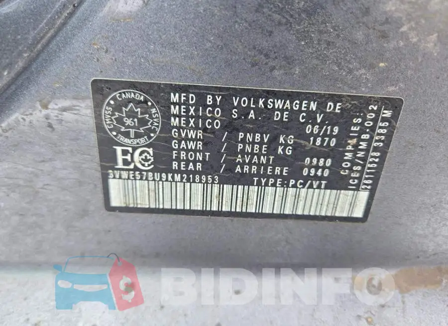 3VWE57BU9KM218953 Photo# 12