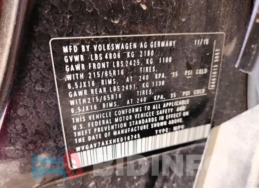 WVGAV7AXXHK016745 Photo# 14