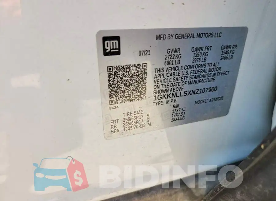 1GKKNLLSXNZ107900 Photo# 12