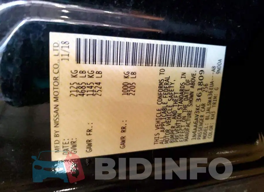 1N4AA6AV3KC361809 Photo# 12