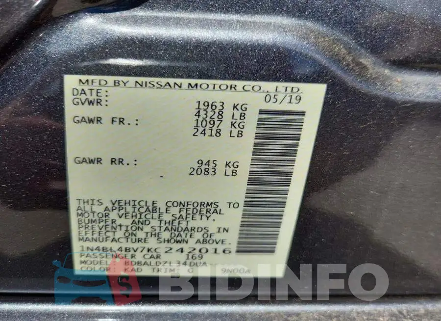 1N4BL4BV7KC242016 Photo# 12
