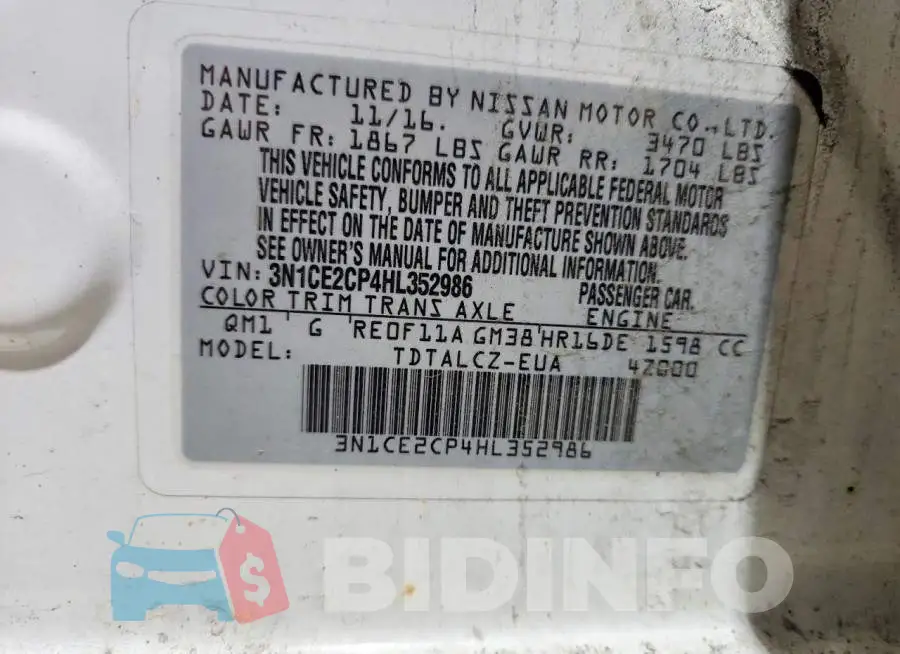 3N1CE2CP4HL352986 Photo# 12