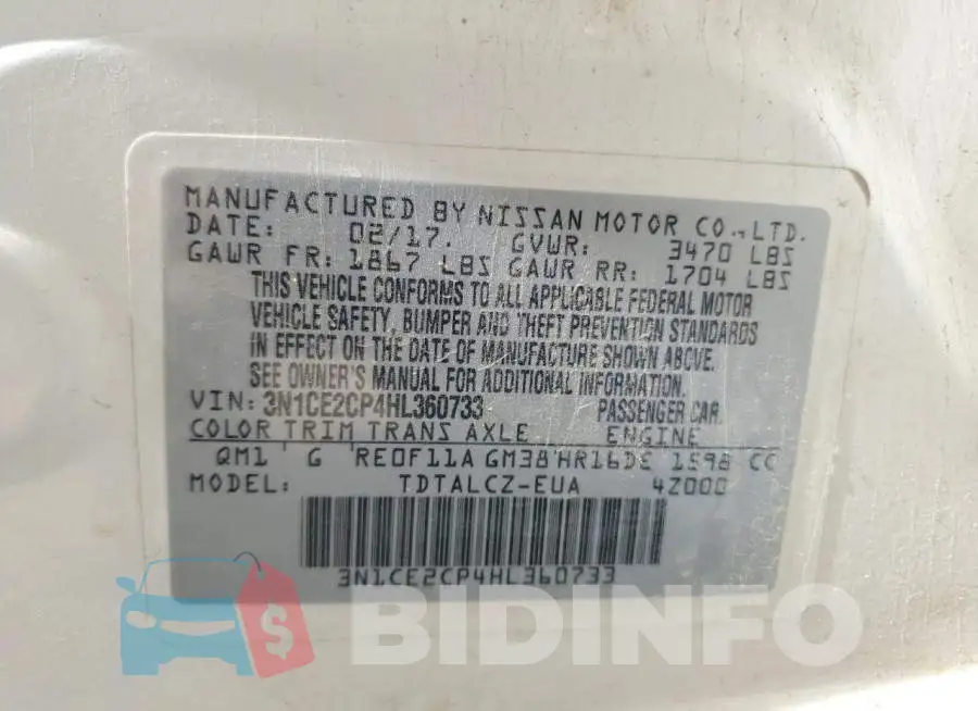 3N1CE2CP4HL360733 Photo# 12