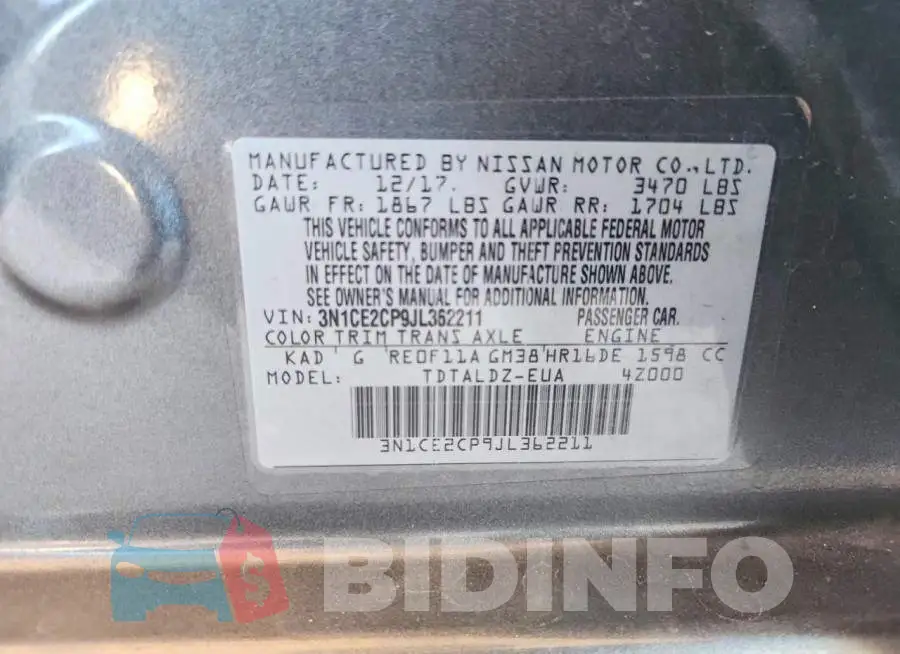 3N1CE2CP9JL362211 Photo# 13