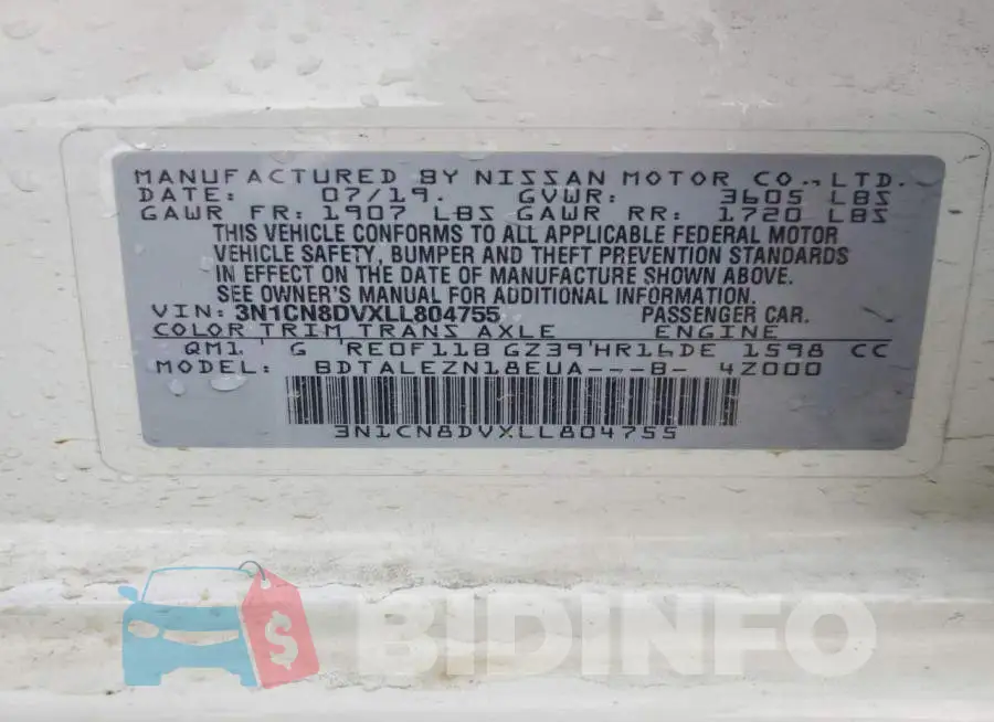3N1CN8DVXLL804755 Photo# 12
