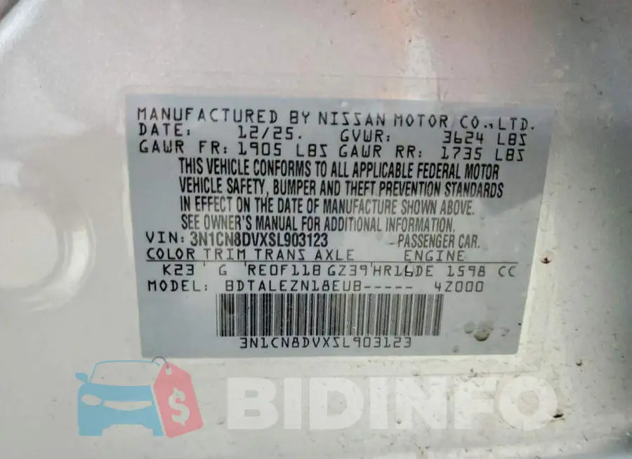 3N1CN8DVXSL903123 Photo# 12