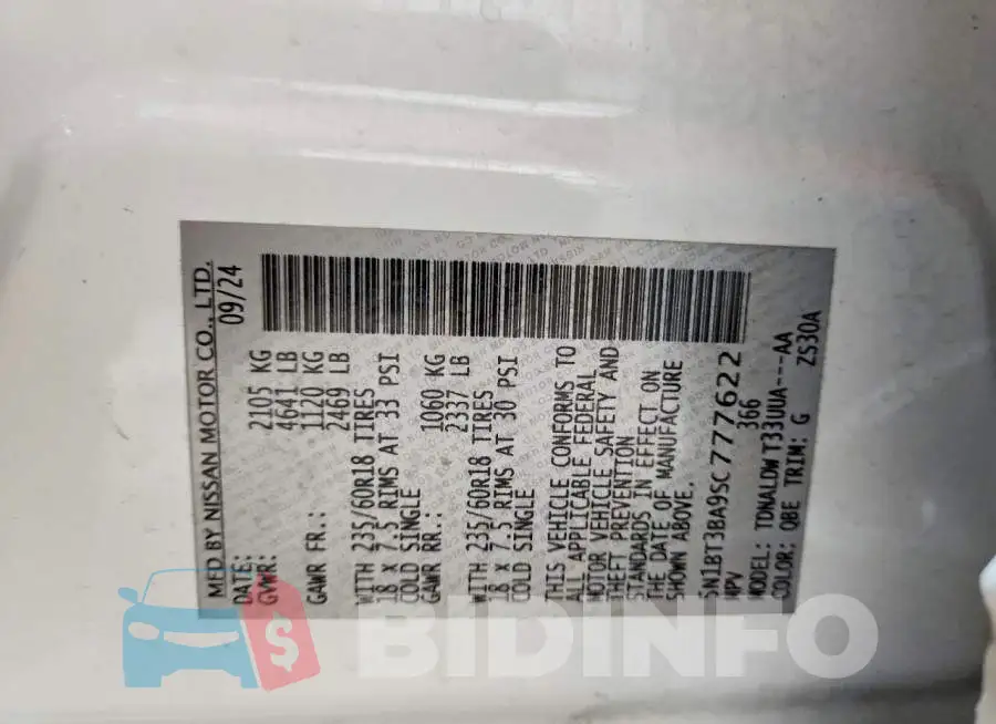 5N1BT3BA9SC777622 Photo# 13