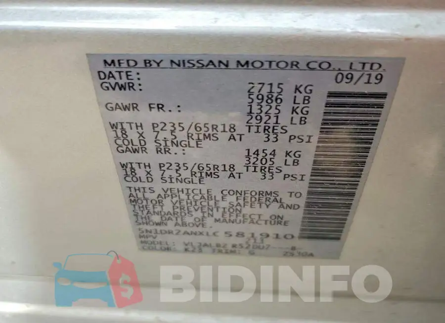 5N1DR2ANXLC581910 Photo# 13