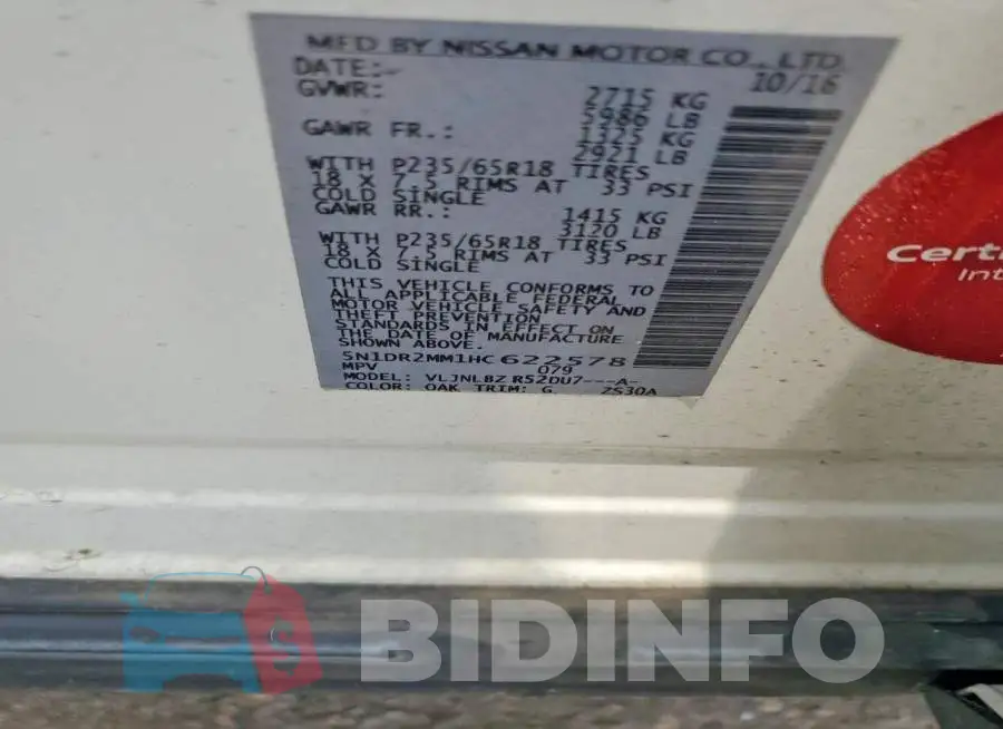 5N1DR2MM1HC622578 Photo# 13