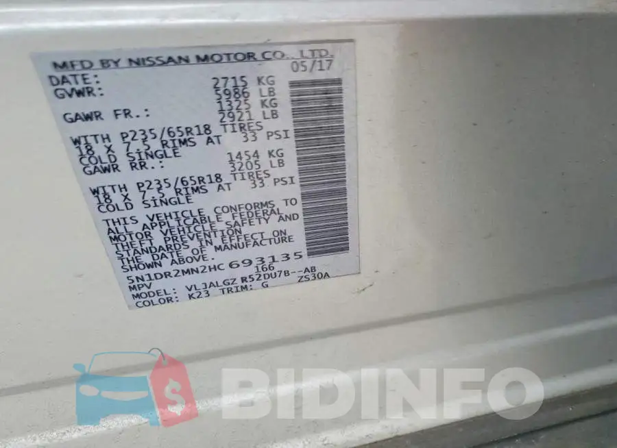 5N1DR2MN2HC693135 Photo# 13
