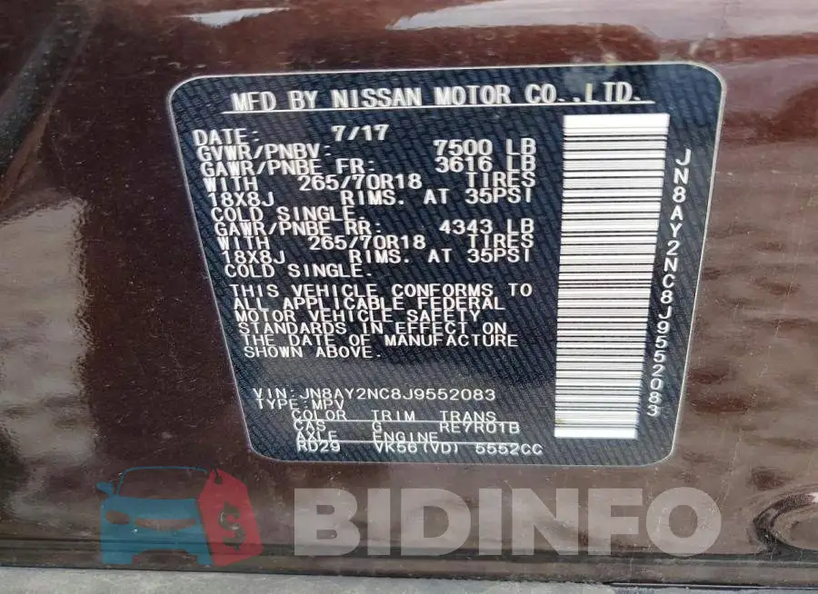 JN8AY2NC8J9552083 Photo# 13