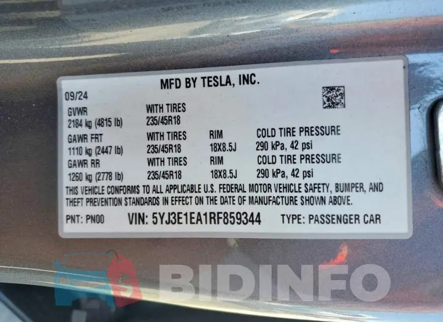 5YJ3E1EA1RF859344 Photo# 12